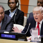 El presidente de EEUU, Donald Trump, y el secretario general de la ONU, Antonio Guterres (izquierda), en la sede de la ONU.