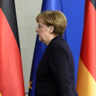 Angela Merkel tras la comparecencia.