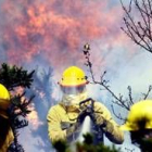 Efectivos de la UME y de la Xunta durante la extinción del incendio en Padrón