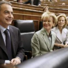 Zapatero, y los tres vicepresidentes, De la Vega, Salgado y Chaves, en el Congreso.