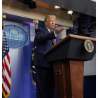 Trump, en su última rueda de prensa en la Casa Blanca. CHRIS KLEPONIS