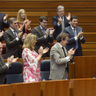 Varios procuradores del PP en pie, tras conocerse el resultado de la segunda votación que hacía presidente a Herrera.