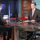 Carles Puigdemont durante la entrevista en el plató de la CNN en Washington.