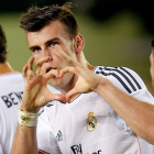 Bale festeja su primer gol como jugador del Real Madrid.