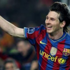 Leo Messi, celebra su cuarto gol, y cuarto de su equipo frente al Arsenal.