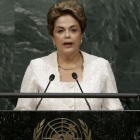 La presidente de Brasil, Dilma Rousseff, durante su discurso este viernes en la ONU.