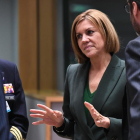 La ministra de Defensa, María Dolores de Copedal, en una cumbre en Bruselas, esta semana.
