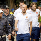 Los jugadores de la selección holandesa a su llegada a Río de Janeiro.