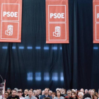 El presidente del Gobierno, Pedro Sánchez, durante el acto del PSOE junto con el candidato socialista a la Presidencia de la Junta de Castilla y León, Luis Tudanca, ayer en Valladolid.
