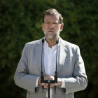 El líder del PP, Mariano Rajoy, este domingo.