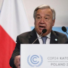 Antonio Guterres, en la ceremonia inaugural de la Cumbre del Clima que se celebra en Katowice.