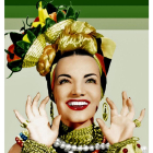 Foto retocada de Carmen Miranda con la típica indumentaria que utilizaba en sus actuaciones.