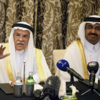 El ministro saudí de Petróleo y Recursos Minerales, y el ministro catarí de Energía.