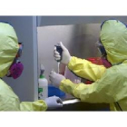 Dos científicos analizan el virus de la gripe A