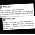 Montaje con dos de los tuits de Donald Trump en los que se mofa de las audiencias televisivas de Arnold Schwazenegger.