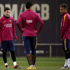 Messi, Suárez y Neymar, tridente ofensivo del Barcelona para el partido ante el Arsenal. ESTÉVEZ