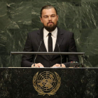 Leonardo di Caprio, durante su discurso en las Naciones Unidas como Mensajero de Paz.