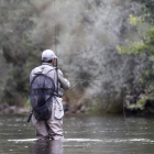 Un pescador practica su pasión en uno de los ríos de la provincia leonesa. FERNANDO OTERO