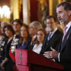 El rey Felipe, durante su intervención en la tradicional recepción al cuerpo diplomático acreditado en España.