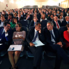 Representación institucional de Galicia, Asturias y León en la jornada técnica de la plataforma Noroeste Atlántico, ayer en Gijón. EFE