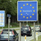 Un letrero indica la llegada a territorio danés en Padborg, en la frontera con Alemania.
