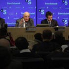 Tomás Varela, Josep Oliú, Jaume Guardiola y Gabriel Martínez, en la presentación de los resultados d
