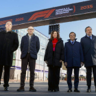 De los Mozos, Domenicali, Díaz Ayuso, Martínez Almeida y Asensio en la presentación del GP. JIMÉNEZ