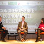 Santiago Sánchez y Pedro Álvarez Ric, junto a Pilar Infiesta en la mesa redonda "Industrias en el Sur de León II"