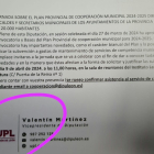 El logo de UPL en las cartas a los alcaldes para informar del Plan Provincial de Cooperación.