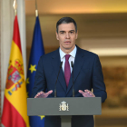 El presidente del Gobierno, Pedro Sánchez, durante su comparecencia institucional ayer.