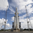 Vista del cohete Ariane 6 de la Agencia Espacial Europea, que se lanzará al espacio desde el puerto espacial europeo de la Guayana Francesa el 9 de julio de 2024. EFE