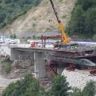 Las obras de construcción del nuevo viaducto, que se espera que reabra a finales de año.