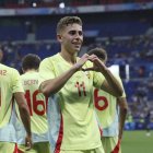 El centrocampista de España Fermín López celebra un gol ante Japón. EFE/ Kiko Huesca