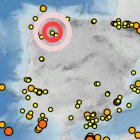 El epicentro del seísmo señalizado en un mapa del Instituto Geográfico Nacional.
