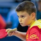 El joven leonés Martín Magallanes, durante uno de sus partidos de tenis de mesa.