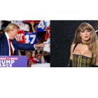 Combo de fotografías que muestra al candidato republicano Donald Trump (i) en un mitin de campaña en la Expo en el World Market Center en Las Vegas el pasado viernes y la cantante Taylor Swift posando durante la alfombra roja de los MTV Video Music Awards 2024, en el UBS Arena el pasado miércoles, en Nueva York (EE.UU.). Cinco días después de que el icono de la música Taylor Swift dijera que va a votar a Kamala Harris en las próximas elecciones presidenciales, el candidato republicano Donald Trump afirmó este domingo que odia a la cantante estadounidense con más éxito del momento. EFE/Bizuayehu Tesfaye y Octavio Guzmán