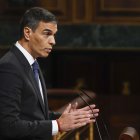 El jefe del Ejecutivo, Pedro Sánchez, este miércoles en el Congreso. EFE/ J.J.Guillen