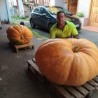 El ganador del concurso de calabazas de Igüeña con la fruta más pesada del certamen.