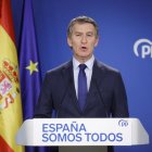 El líder del PP, Alberto Núñez Feijoó durante la rueda de prensa posterior a la reunión del Comité de Dirección del Partido Popular, este lunes en Madrid.