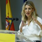 Imagen de archivo de la vicepresidenta segunda y ministra de Trabajo, Yolanda Díaz, en una rueda de prensa. EFE/ Chema Moya