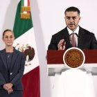 El secretario de Seguridad y Protección Ciudadana, Omar García Harfuch, participa este martes, durante una rueda de prensa de la presidenta de México, Claudia Sheinbaum, en Palacio Nacional en la Ciudad de México (México). EFE/José Méndez