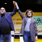 Oriol Junqueras y Elisenda Alamany, durante el acto central de la candidatura de militancia de cara al Congreso de ERC el pasado miércoles. EFE/Alejandro García