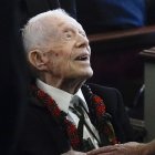 Fotografía de archivo del 29 de noviembre de 2023 del expresidente Jimmy Carter durante el funeral de su esposa, la ex primera dama estadounidense Rosalynn Carter, en Georgia (Estados Unidos). EFE/ Alex Brandon / POOL