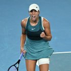 La estadounidense Madison Keys, campeona del Abierto de Australia, celebra un punto durante la final EFE/EPA/JAMES ROSS AUSTRALIA AND NEW ZEALAND OUT