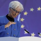 Christine Lagarde, presidenta del BCE, ayer en la rueda de prensa.