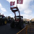 Un tractor exhibe dos banderas de León en una de las tractoradas del año pasado.