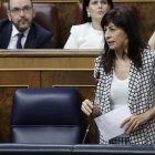 La ministra de Igualdad, Ana Redondo, durante su intervención en la sesión de control al Ejecutivo este miércoles en el Congreso. EFE/ Zipi Aragón