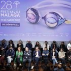 El director de la Academia de Cine, Fernando Méndez-Leite (4i) junto al director del Festival de Málaga, Juan Antonip Vigar, durante la presentación de la próxima edición del Festival de cine que se celebrará del 14 al 23 de marzo, este miércoles en Madrid. EFE/ Sergio Perez