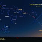 Recreación del cielo al atardecer, con los siete planetas del sistema solar (cinco de ellos visibles a simple vista) formando una aparente "alineación". Fotografía facilitada por el Observatorio Astronómico Nacional. EFE