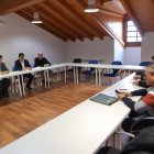 Álvaro Fernández, Vicente Diz y Eliseo López, por la patronal, y los sindicalistas, derecha.